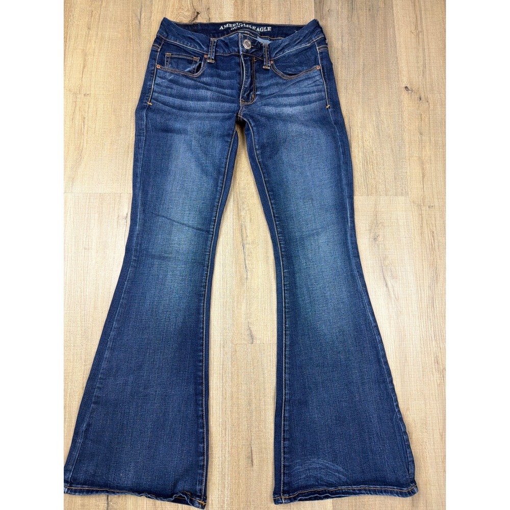 Y2K Low Rise American Eagle Boho Artist Flare Jeans Womens 4 Short Super Stretch - Picture 2 of 8